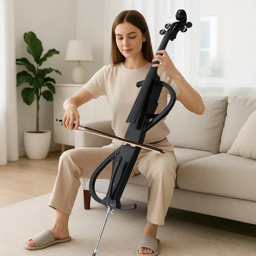 Miniatura 3 de Kit de violonchelo eléctrico de tamaño completo para adultos, principiantes, juego completo de violonchelo 4/4 con bolsa portátil, arco, colofonia