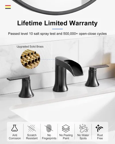 Miniatura 5 de Grifo de lavabo de baño de bronce aceitado con cascada de 3 agujeros, grifos de baño de latón de 4 a 8 pulgadas con drenaje emergente y líneas