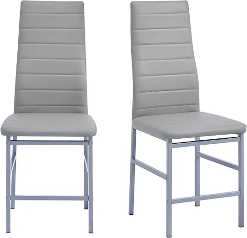 Miniatura 9 de Juego de sillas de comedor para cocina, sillas modernas de metal con asiento acolchado de piel sintética, respaldo alto y sillas de patas cromadas