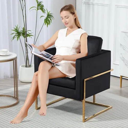 Miniatura 2 de Silla decorativa moderna de terciopelo, sillón tapizado de mediados de siglo para sala de estar, dormitorio, cómodo sofá individual, silla de club