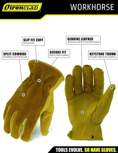 Miniatura 5 de Ironclad Guantes de trabajo de cuero Workhorse, usos sugeridos para paisajismo, trabajos de rancho, proyectos de bricolaje, tamaño XS, S, M, L, XL