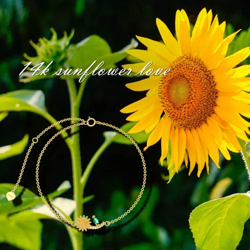 Miniatura 6 de WSX Solid 14k SunflowerHeart Charm Bracelet for Women Girls Charm Bracelets Gifts for Her Graduation Birthday Valentine