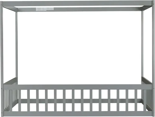 Miniatura 4 de Bellemave Marco de cama con dosel completo, cama Montessori, plataforma con dosel para niños, gris sin listones
