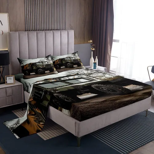 Miniatura 9 de Juego de ropa de cama de oso tamaño individual con diseño de osos y ramas de árbol genealógico, sábana bajera ajustable con diseño de árboles