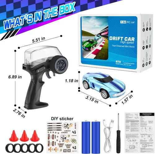 Miniatura 7 de Auto de Deriva RC, 1/64 Mini Autos RC de Deriva 4WD Micro Auto de Control Remoto con Luces LED e Interruptor de Velocidad, Juguetes de Autos Ideales