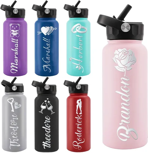 Miniatura 20 de Personalized Water Bottles, Custom Water Bottle with Birth Month Flower Personalized Text Names, Gifts for Women, Customized Engraved Stainless