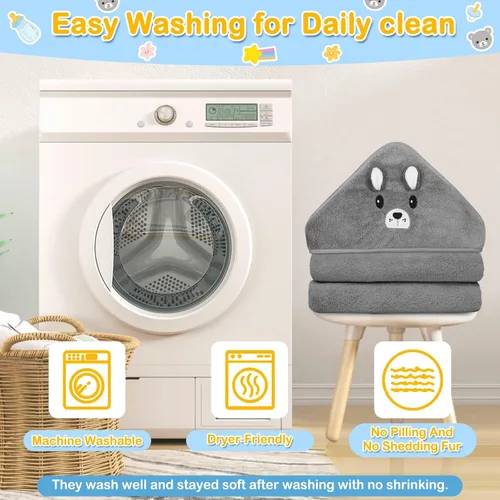 Miniatura 5 de 4 toallas de bebé con capucha, toalla suave para bebé, toalla de baño absorbente para bebé, toallas de bebé y 3 paños de bebé para recién nacidos