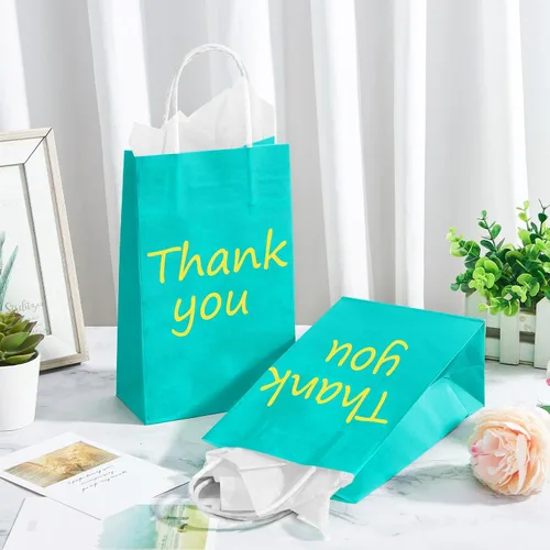 Miniatura 9 de DjinnGlory Paquete de 24 bolsas de papel verde azulado de tamaño pequeño de 9 x 5.5 x 3.15 pulgadas con 24 papel de seda blanco, bolsas azul