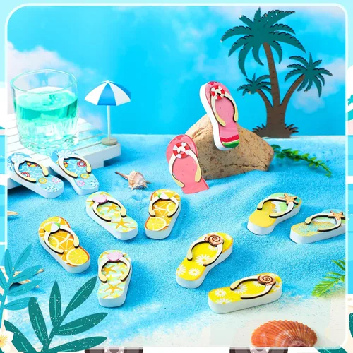 Miniatura 4 de Marsui 12 piezas de decoración de bandeja escalonada de verano de madera para el hogar, decoración de bandeja escalonada, sandalias de playa