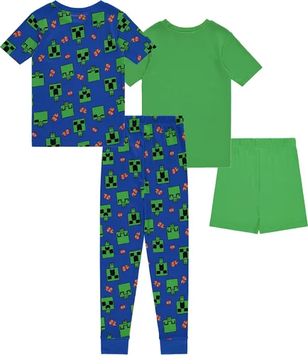 Miniatura 2 de Minecraft Mojang - Conjunto de pijama de manga corta para niños, 4 piezas, pijama de enredadera
