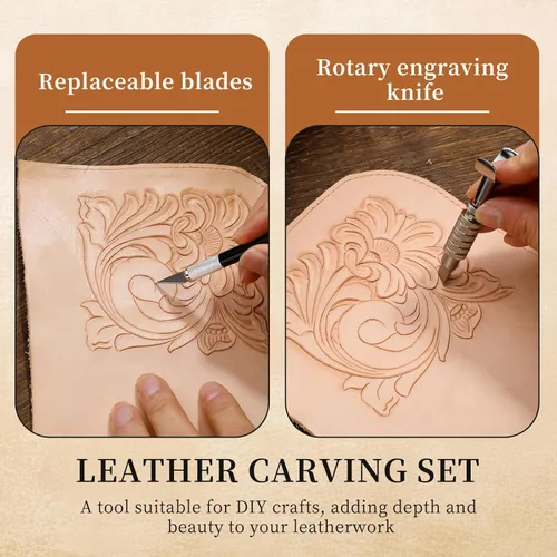 Miniatura 4 de SHWAKK Herramientas de trabajo de cuero, kit de herramientas de cuero todo en uno, kit completo de LeatherCraft con bolsa de almacenamiento