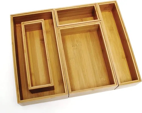 Miniatura 3 de Lipper International 88005 Cajas organizadoras de bambú apilables, juego de 5 unidades, Bambú, otro, Juego de 5