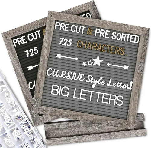 Miniatura 9 de Tablero de letras de fieltro – precortadas y clasificadas, 725 caracteres blancos y dorados, letras cursivas, grandes, cambiables con soporte