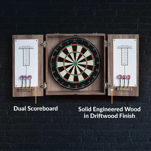 Miniatura 7 de Hathaway Winchester - Juego de diana y gabinete Driftwood