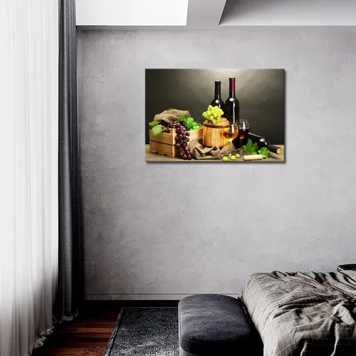 Miniatura 2 de Vino de uva en botella, tazas de arte de pared, pintura de la imagen, impresión en lienzo, imágenes de alimentos para decoración del hogar, regalo
