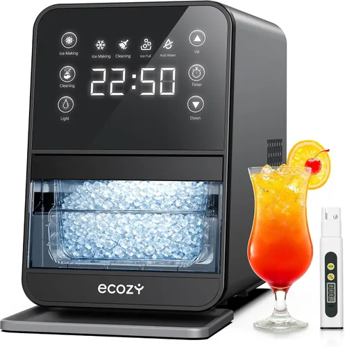 ecozy Nugget Ice Maker - Encimera de hielo de guijarros masticable de 40 libras/24 horas, control de temporizador de un toque, máquina de hielo