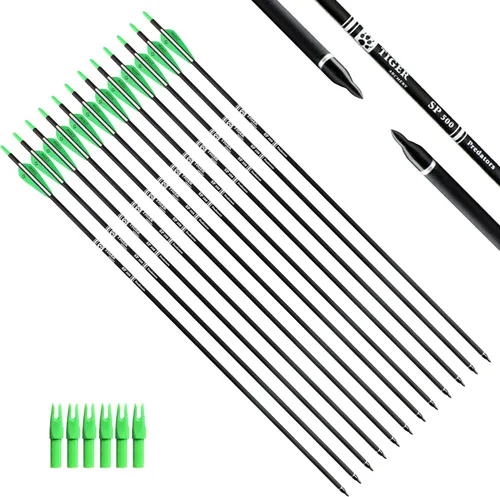 Miniatura 14 de TIGER ARCHERY - Flecha de carbono de 30 pulgadas con puntas extraíbles para arco compuesto y recurvo (paquete de 12 unidades)