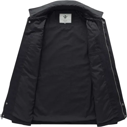 Miniatura 3 de Chaqueta WenVen con solapa, estilo militar, de algodón de lona, casual, para hombre