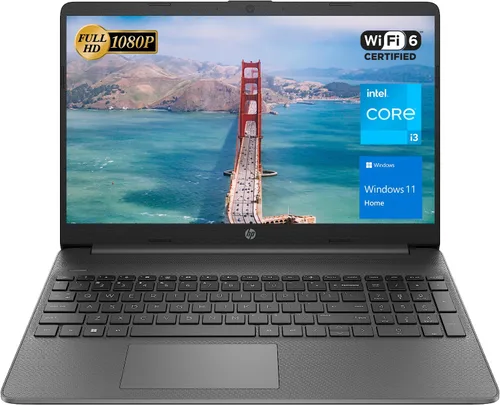 HP Portátil esencial, pantalla FHD de 15.6 pulgadas, procesador Intel Core i3-1215U, 12 GB de RAM, SSD de 512 GB, cámara web, Wi-Fi 6, HDMI, Windows