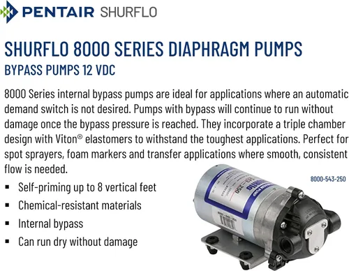 Miniatura 2 de PENTAIR SHURFLO 8000-543-250 Bomba de diafragma de 12 V CC de alto caudal, 1.8 GPM 50 PSI, derivación interna resistente a productos químicos