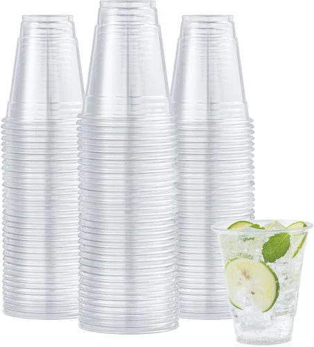 Turbo Bee Paquete de 100 vasos de plástico transparente de 12 onzas, vasos desechables de plástico de cristal para fiesta para café helado, batido,
