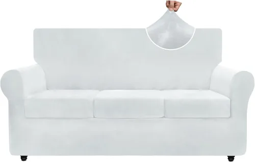 Miniatura 14 de ZNSAYOTX Funda de terciopelo de 3 piezas para sofá de 3 piezas con 2 fundas de cojín de asiento extra grandes, funda elástica para sofá de 2 plazas