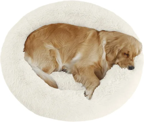 Miniatura 9 de Bunlitent Cama para perro de 23 pulgadas, cama calmante antiansiedad para perros pequeños, cama de dona, cálida, acogedora, suave, linda, redonda