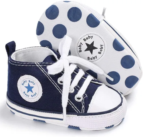 KIDSUN - Zapatos deportivos unisex de caña alta para bebés, mezclilla de lona, suela antideslizante, suaves, para los primeros pasos