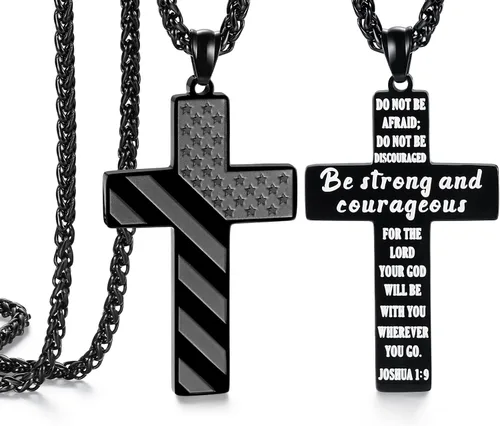 SAM & LORI Regalos para adolescentes, niños, hombres, collar de cruz de bandera estadounidense para hijo, novio, marido, padre en cumpleaños,