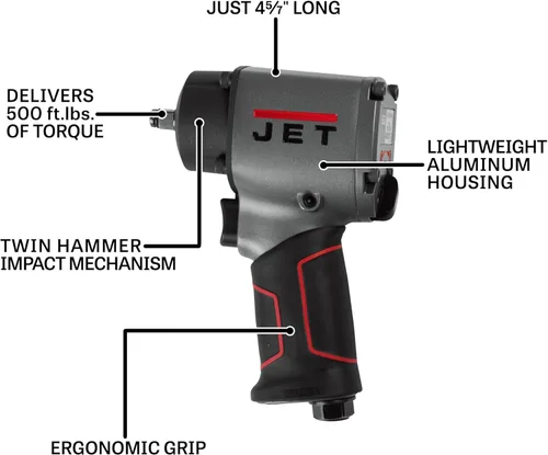 Miniatura 2 de JET Llave de impacto compacta de 3/8 pulgadas, 500 ft-lbs, 10000 RPM (modelo JAT-106)