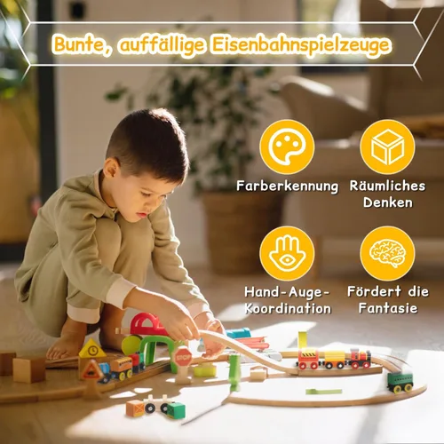 Miniatura 3 de SainSmart Jr. Juego de Tren de Madera de 12 Piezas - Juguetes de Tren con Caja de Almacenamiento, Trenes de Juguete Magnéticos Compatibles con Todas