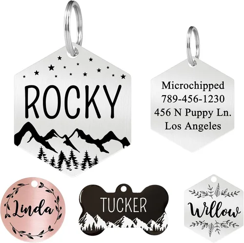 Miniatura 13 de Ultra Joys - Etiquetas de identificación de mascotas de acero inoxidable - Grabado personalizado en la parte delantera y trasera, etiquetas