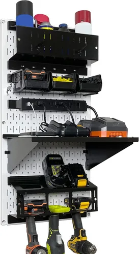 Miniatura 14 de Wall Control Kit organizador de almacenamiento de herramientas eléctricas, soporte para taladro inalámbrico, estación de carga, 16 x 32 pulgadas