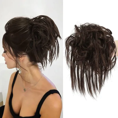 KETHBE Pieza de Cabello para Moño Despeinado, Sintético Despeinado Recogido Coleta Corta Coletero de Cabello Falso con Banda Elástica de Goma Moño