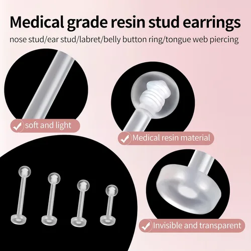 Miniatura 3 de Aretes transparentes de plástico para piercing deportivo, para el vientre, septum, ceja, labio, cartílago, tragus, labios, labio, retenedores