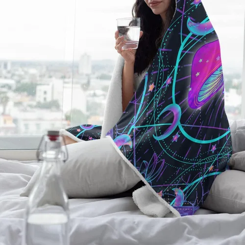 Miniatura 4 de Manta con capucha de hongos para adultos, Navidad, cumpleaños, regalos para mujeres y hombres, poncho hippie morado con capucha de 40 x 50 pulgadas