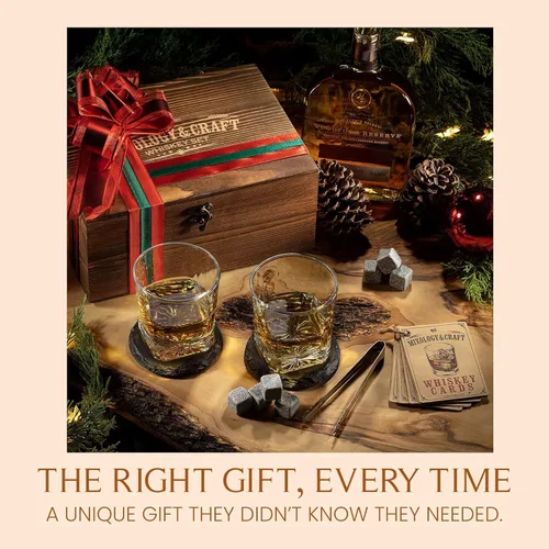 Miniatura 6 de Mixology & Craft Juego de regalo de piedras de whisky, dos vasos de whisky de cristal de 10 onzas, 8 rocas frías de granito, 2 posavasos de pizarra