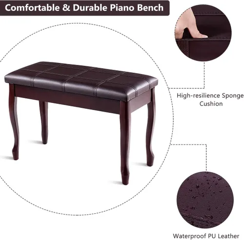 Miniatura 8 de GOFLAME Taburete de banco de piano con cojín acolchado y almacenamiento de música, asiento de piano resistente con asiento acolchado de piel Marrón