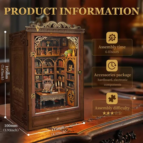 Miniatura 3 de SUNNINO Kits de rincón de lectura para adultos - Juego de construcción de estantería en miniatura DIY con luces LED, kits de rincón de lectura