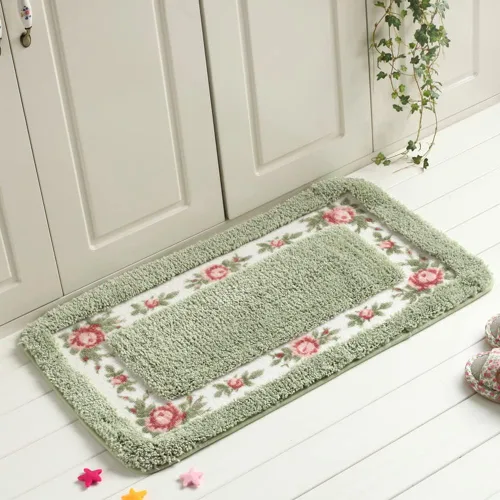 Miniatura 2 de vctops Elegante tapete de baño con diseño de rosas y flores, tapete de bienvenida para cocina, suave, antideslizante, absorbente, verde, 28 x 55