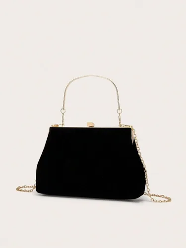 Miniatura 2 de OYOANGLE Bolso de noche sólido con asa superior para mujer, correa de hombro con cadena, glamorosa cartera