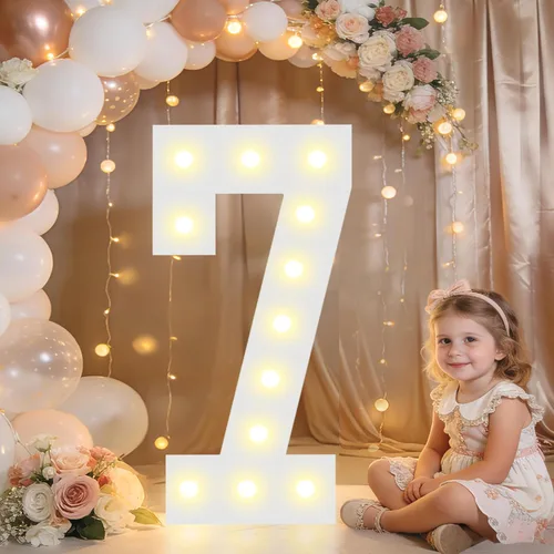 Miniatura 27 de Pooqla Letras y Números Decorativos con Luces LED, Letras y Números de Neón de Plástico Blanco para Decoración de Fiestas, Bodas, Funciona