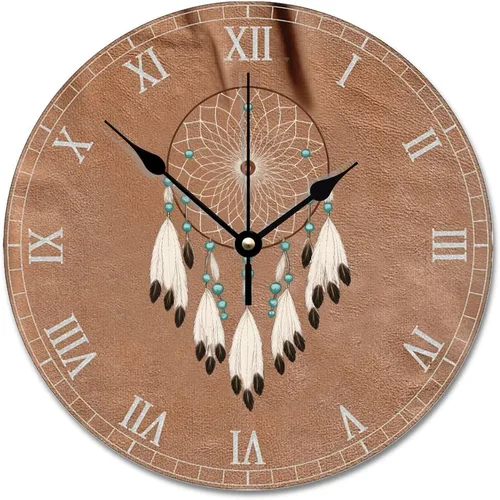 ArogGeld Reloj bohemio de talismán indio nativo americano, atrapasueños de 12 pulgadas, reloj de pared grande con pilas, silencioso y sin tictac,