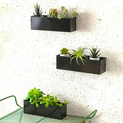 Miniatura 9 de LaLaGreen Maceta de Pared (Paquete de 3, 14 Pulgadas) Macetas Grandes de Montaje en Pared para Suculentas Blancas, Maceta Colgante de Metal