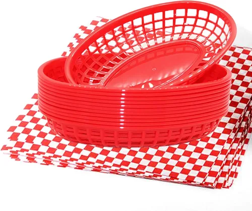 Miniatura 9 de Combo de cesta de comida rápida de estilo retro (12 unidades) y forro a cuadros (100 unidades). La cesta de comida rápida es apta para lavavajillas.