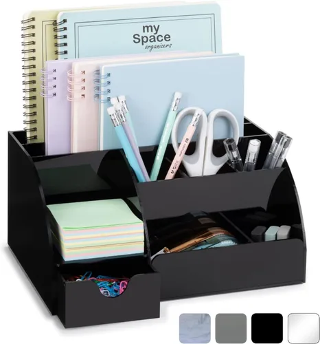 My Space Organizers Organizador de escritorio negro con 9 compartimentos, suministros de oficina de escritorio y organizador de accesorios de
