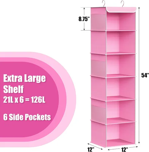 Miniatura 3 de Simple Houseware - Organizador colgante para clóset de 6 estantes, Rosa