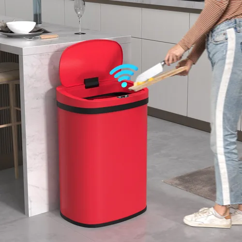 Cubo de basura automático de 50L/13 galones, gran cubo de basura de acero inoxidable para cocina con sensor de movimiento, cubo de basura sin Rojo
