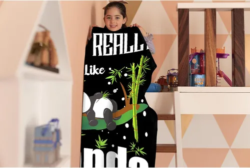 Miniatura 3 de Manta de franela con texto en inglés "I Just Really Like Panda", suave y ligera, para sofá, cama, camping, manta de poliéster, regalo para niñas