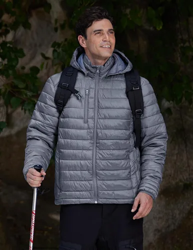 Miniatura 5 de fit space Chaqueta alternativa de plumón para hombre, acolchada, ligera, plegable, con capucha desmontable